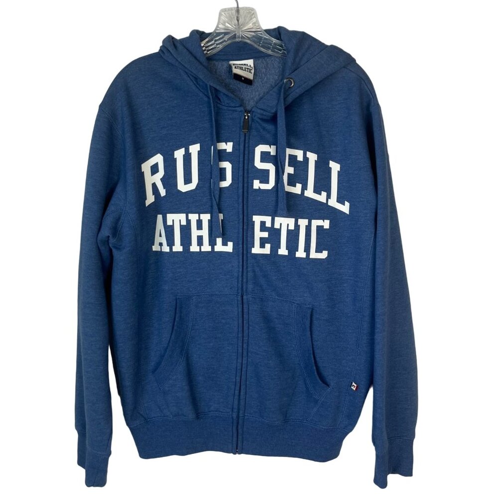 Russell Athletic Mens Write Out Zip Front Hoodie Sweatshirt Blue Size Medium